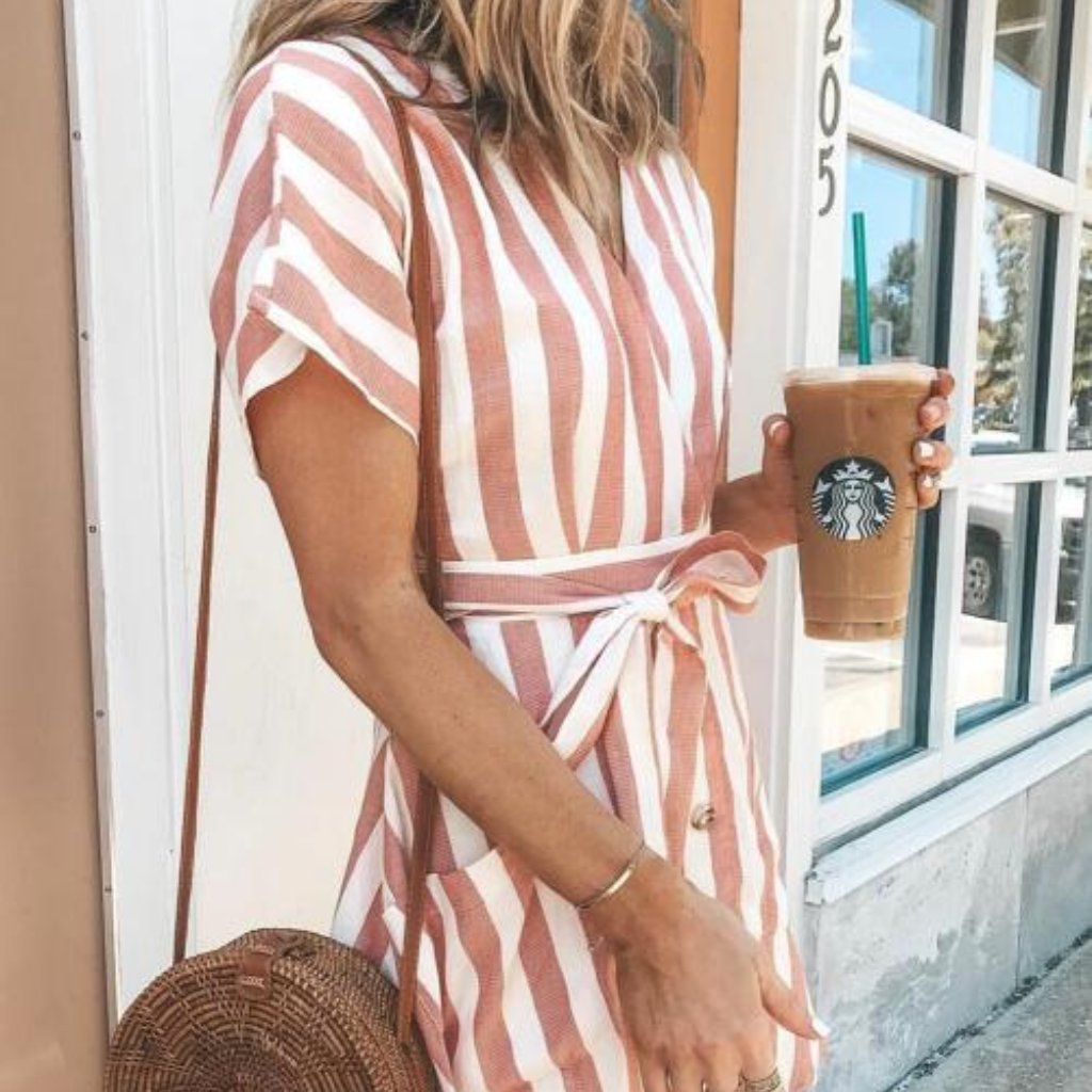 Pink Striped Midi Dress